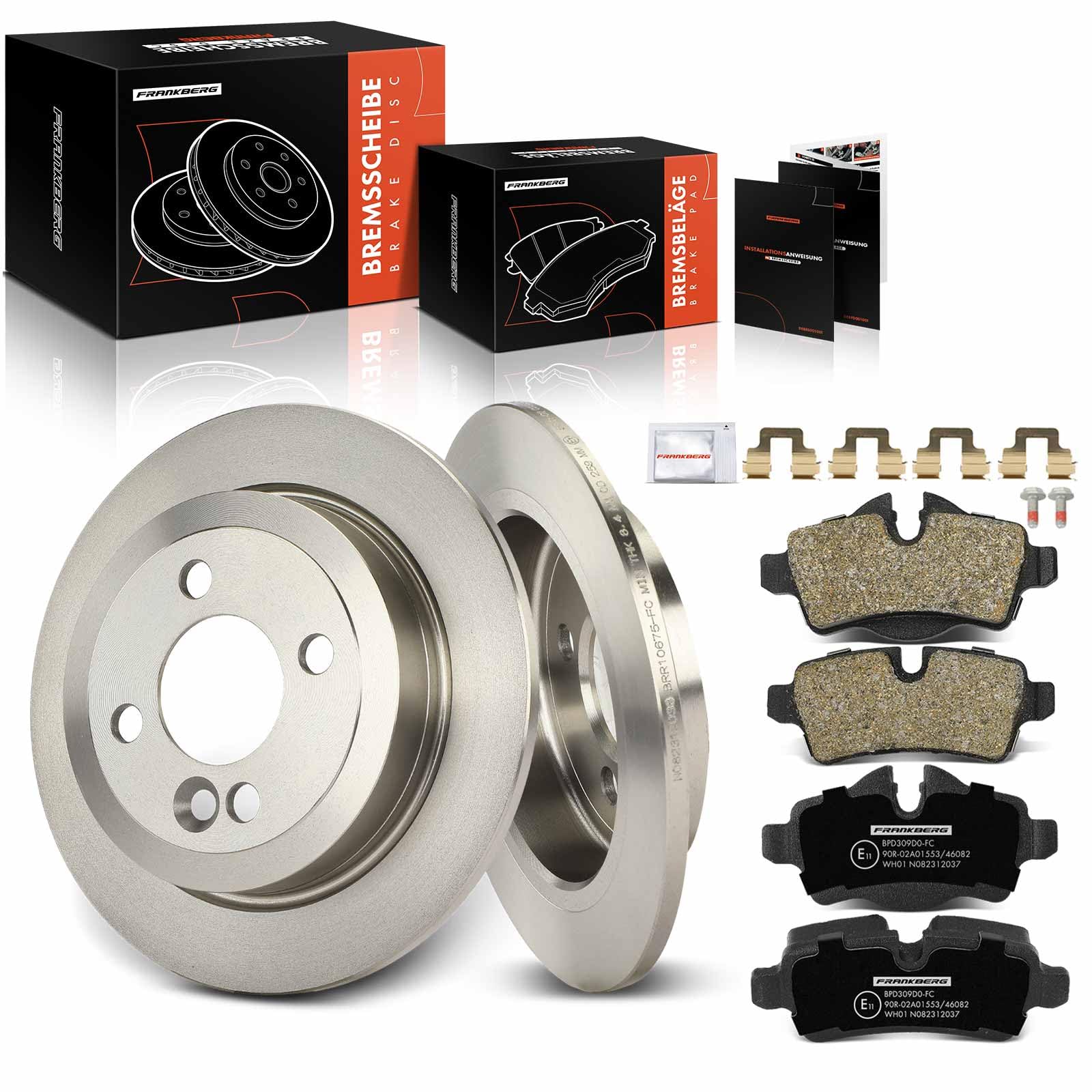 Frankberg 2x Bremsscheiben + 4x Bremsbeläge Hinten Kompatibel mit Min.i R50 R53 1.6L 2006-2006 Min.i Clubman R55 1.4L-2.0L 2007-2014 Replace# 34211503070 von Frankberg