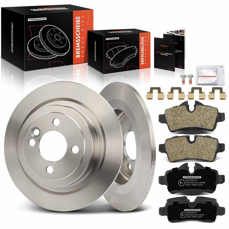 Frankberg 2x Bremsscheiben + 4x Bremsbeläge Hinterachse Kompatibel mit M.i.n.i R55 R56 R57 R58 R59 1.4L-2.0L 2006-2015 Replace# 34216772894 von Frankberg
