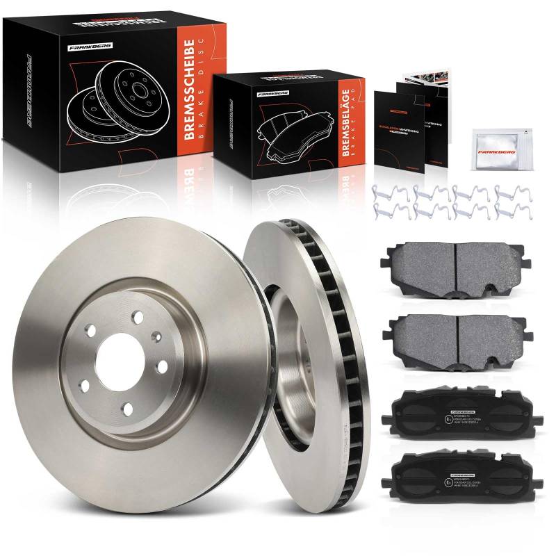 Frankberg 2x Bremsscheiben + 4x Bremsbeläge Vorderachse Kompatibel mit A4 8W2 8WC 2015-2024 A5 F53 F5P 2017-2024 A6 4A2 C8 2020-2024 T.o.u.a.r.e.g CR7 2017-2024 Replace# 4M0615301P von Frankberg