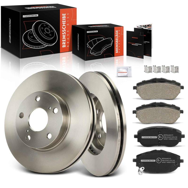 Frankberg 2x Bremsscheiben + 4x Bremsbeläge Vorderachse Kompatibel mit Au.ris E18 1.2L-1.8L 2012-2018 Corolla Stufenheck E18 ZRE1 1.3L-1.6L 2013-2018 Replace# 4351202330 0446502390 von Frankberg