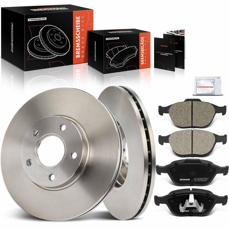 Frankberg 2x Bremsscheiben + 4x Bremsbeläge Vorderachse Kompatibel mit Tourneo Connect 1.8L 2002-2013 Transit Connect P65 P70 P80 1.8L 2002-2013 Replace# 2T141125CC von Frankberg