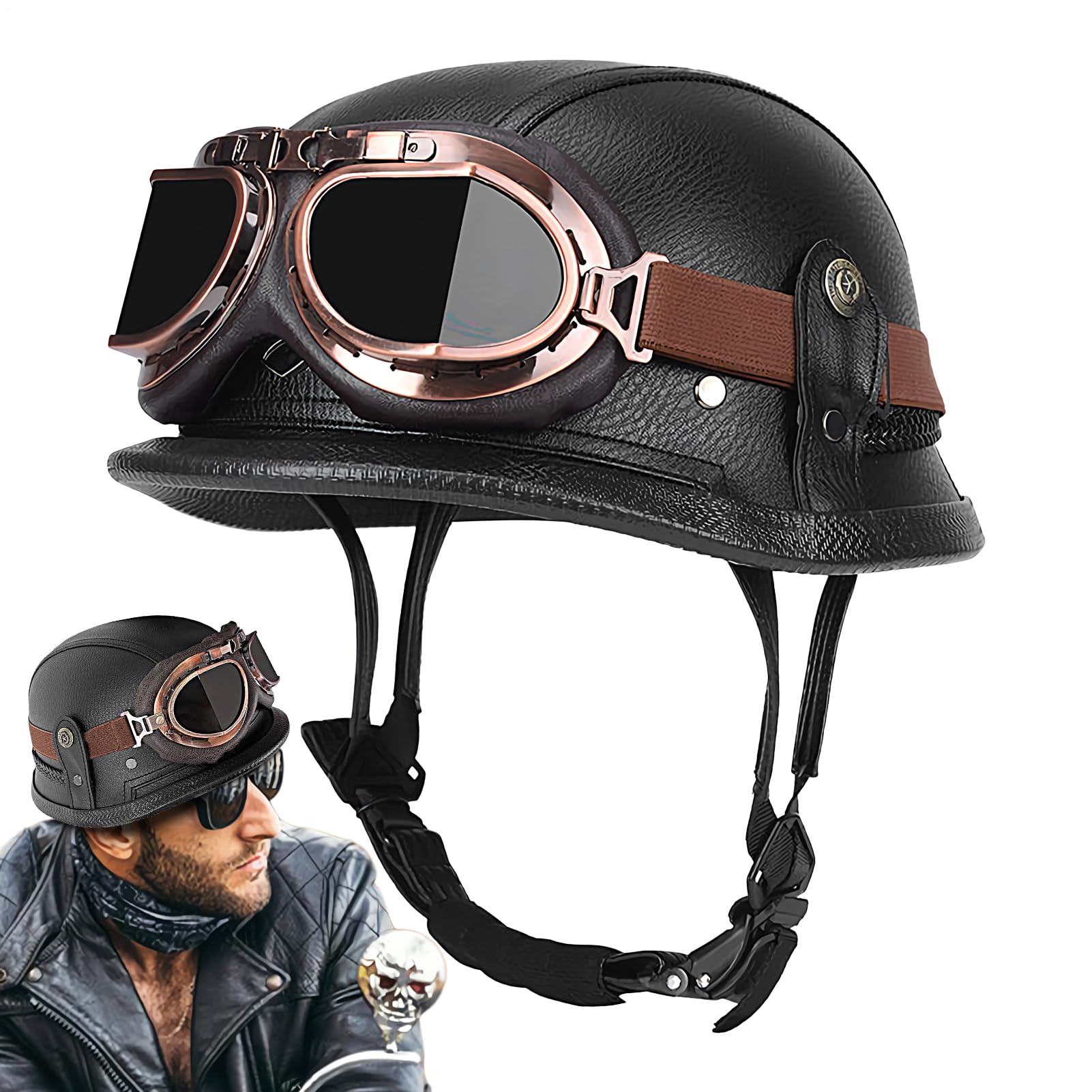 German Style Motorcycle Helmet, Protective Scooter Helmet, High Protection, Ventilated Design, Half Face Motorbike Head Gear for Adults, Motorcycling, Scooting, Riding, Black German Style Motorcycle Helmet, Protective Scooter Helmet, High Protection, Ventilated Design, Half Face Motorbike Head Gear for Adults, Motorcycling, Scooting, Riding, Black von Fravsiu