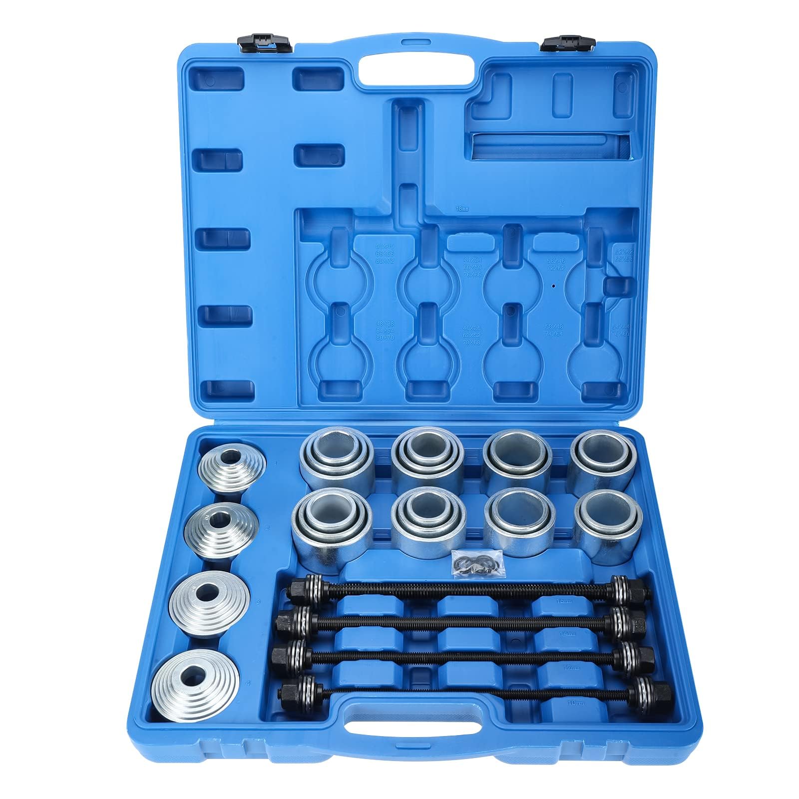 FreeTec 28-TLG Silentlager Satz, Radlager Presse Abzieher Buchsen Werkzeug Druckhülsen Set mit Aufbewahrungskoffer, Abzieher Ausdrücker Montage Demontage für Auto, PKW, LKW FreeTec 28-TLG Silentlager Satz, Radlager Presse Abzieher Buchsen Werkzeug Druckhülsen Set mit Aufbewahrungskoffer, Abzieher Ausdrücker Montage Demontage für Auto, PKW, LKW von FreeTec