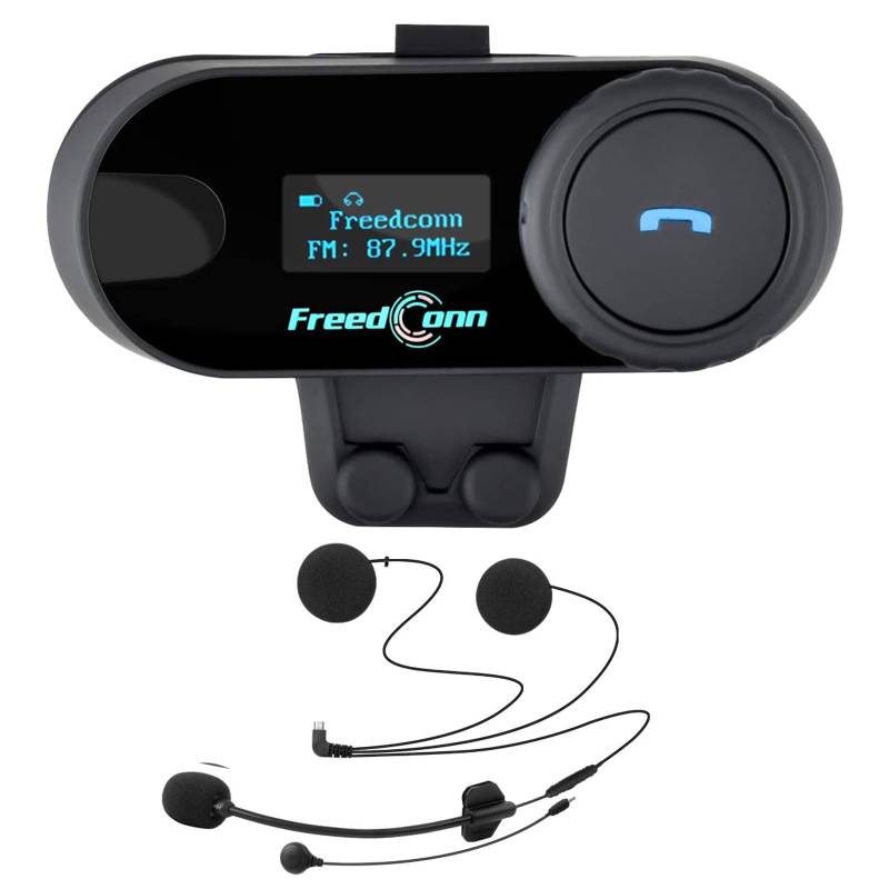 FreedConn Motorrad Intercom Bluetooth Headsets, T-COM SC 800M Motorradhelm Interphone Gegensprechanlage Kommunikationssysteme bis zu 3 Benutzer, LCD-Bildschirm, GPS, FM Radio. von FreedConn