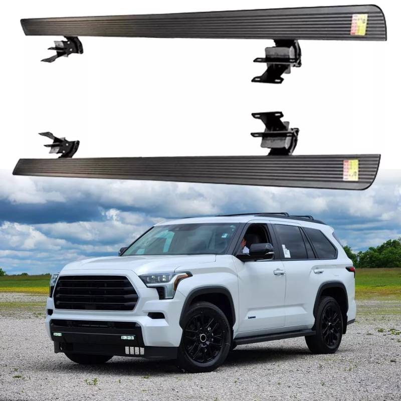 Passend für 2024 2025 Sequoia Power Deployable Side Steps Elektrisches Trittbrett Nerf Bars Aluminium All Black von Freedommy