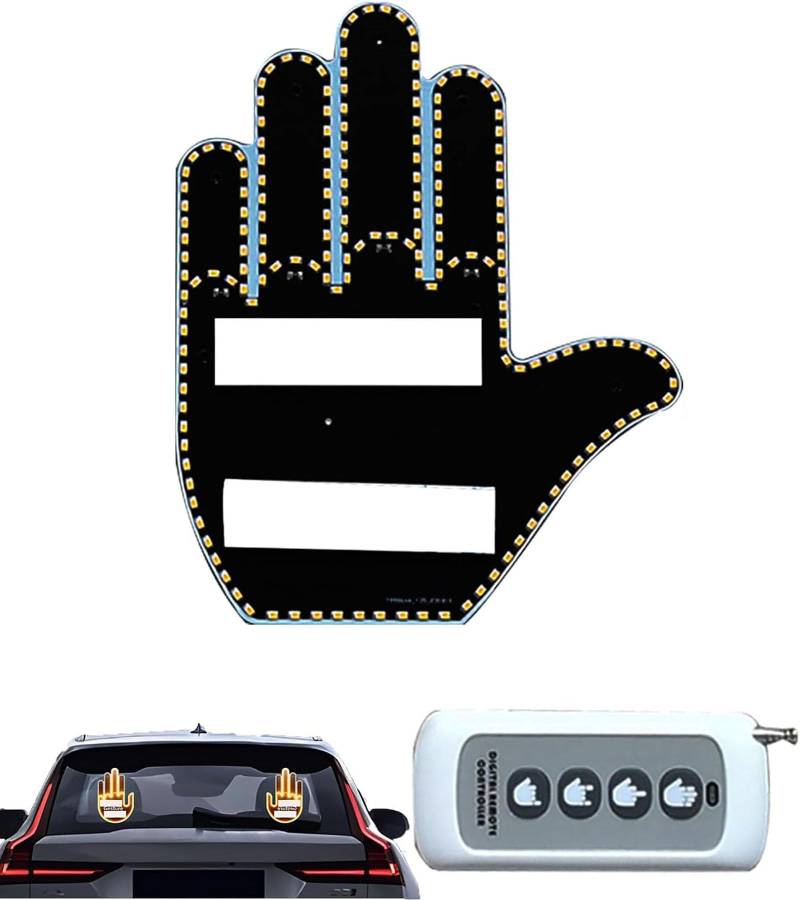 The Glogesture – LED-Handschild fürs Auto, Glogesture-Handlicht fürs Auto, Fingergestenlicht fürs Auto mit Fernbedienung, Road Rage Signs Mittelfinger, lustiges Heckscheibenschild (Man) von Frenaki