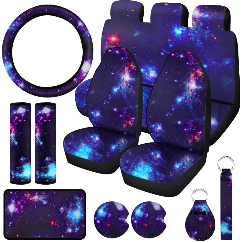 Frienda 15 Stück Galaxy-Autositzbezug Lenkradbezug Universal Stern Space Galaxy Auto Zubehör Separate Kopfstützenbezüge Sicherheitsgurtpolster passend für Auto LKW Van SUV von Frienda