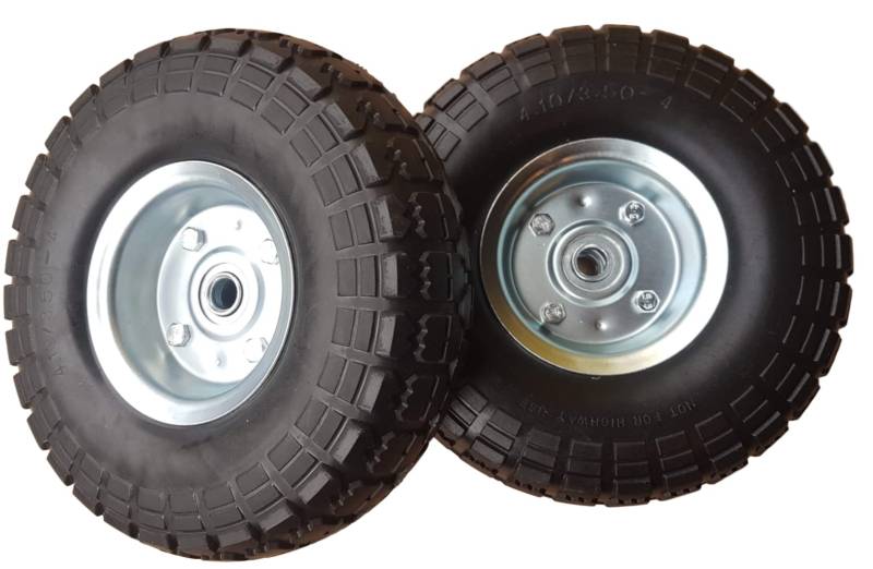 2 x FROSAL PU Rad Bollerwagen Ø 260 mm 4.10/3.50-4 | Ersatzrad Reifen Sackkarre | Achse 16 mm | pannensicher Vollgummi | Stahlfelge silber von Frosal