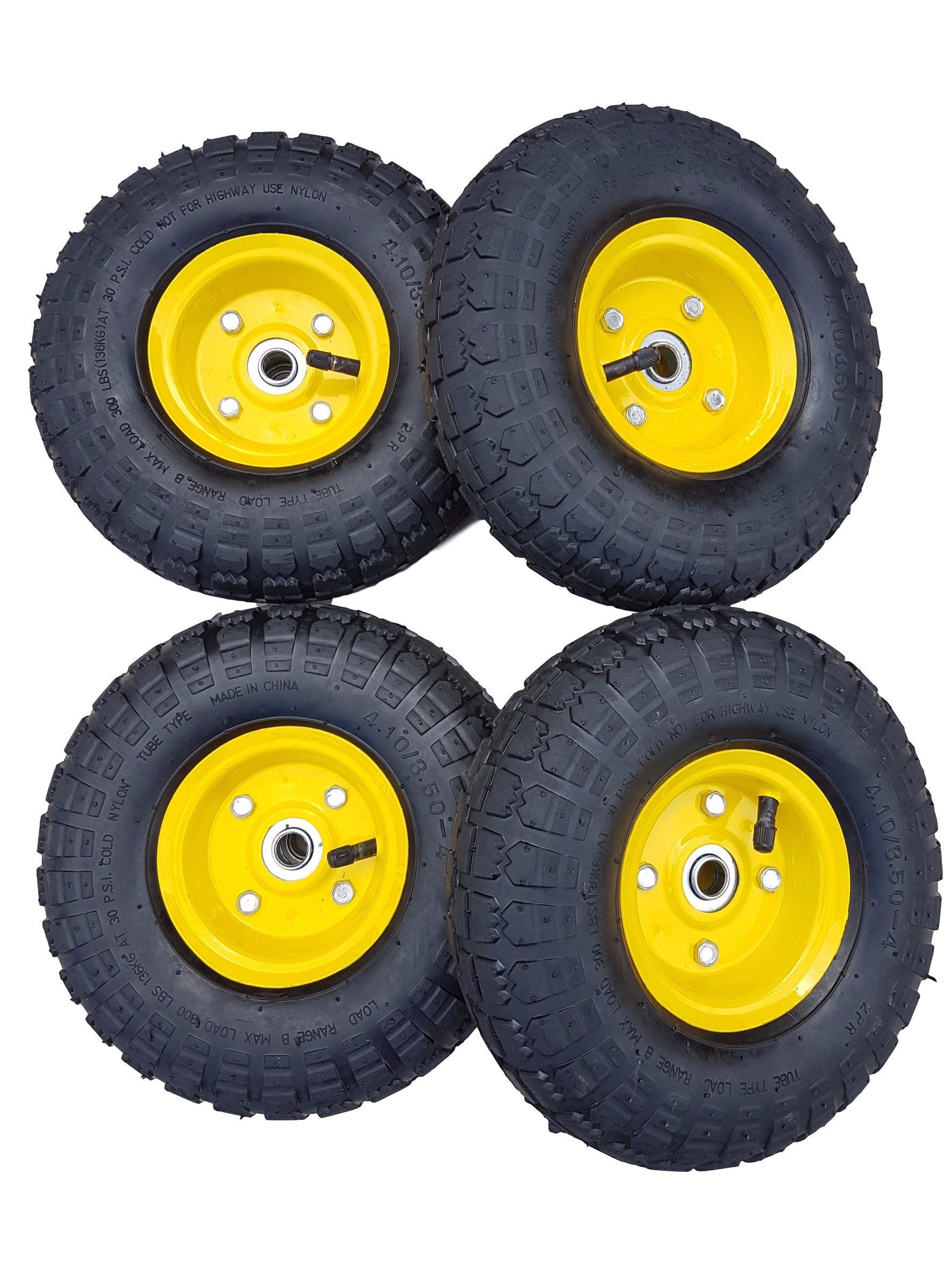 4 x FROSAL Luftrad Bollerwagen Ø 260 mm 4.10/3.50-4 | Ersatzrad Reifen Sackkarre | Achse 16 mm | Rad mit Kugellager | Stahlfelge gelb | Sackkarrenrad von Frosal