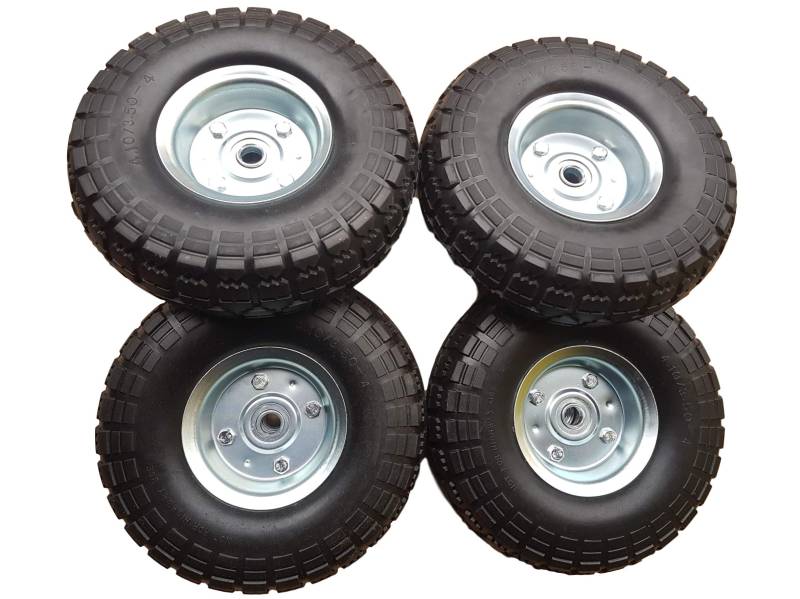 4 x FROSAL Sackkarrenrad PU Rad Bollerwagen Ø 260 mm 4.10/3.50-4 | Ersatzrad Reifen Sackkarre | Achse 16 mm | pannensicher mit Kugellager | Stahlfelge silber | Sackkarrenrad von Frosal