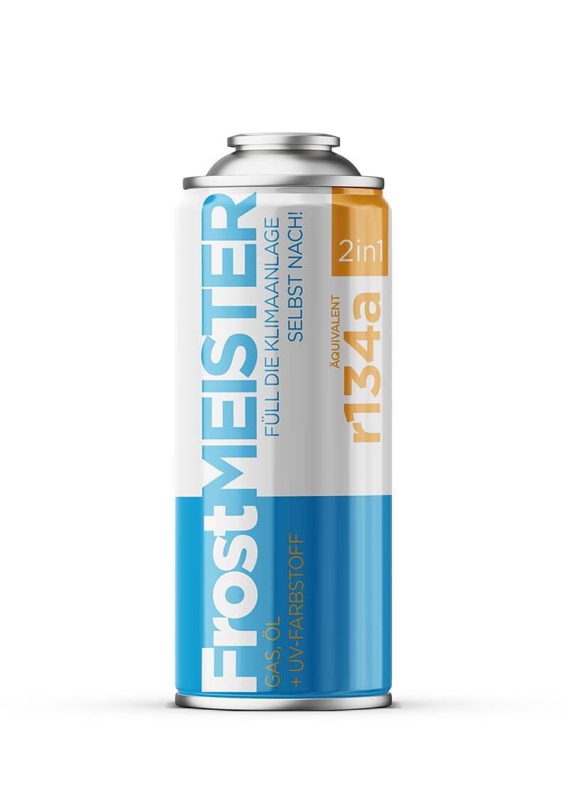 FrostMEISTER 2 in 1 Auto Klimaanlagen-Befüllset 400 ml: Schnelles und einfaches Befüllen mit R134a-Ersatz (1995–2016), umweltfreundlich und sicher für Fahrzeuge von FrostMEISTER