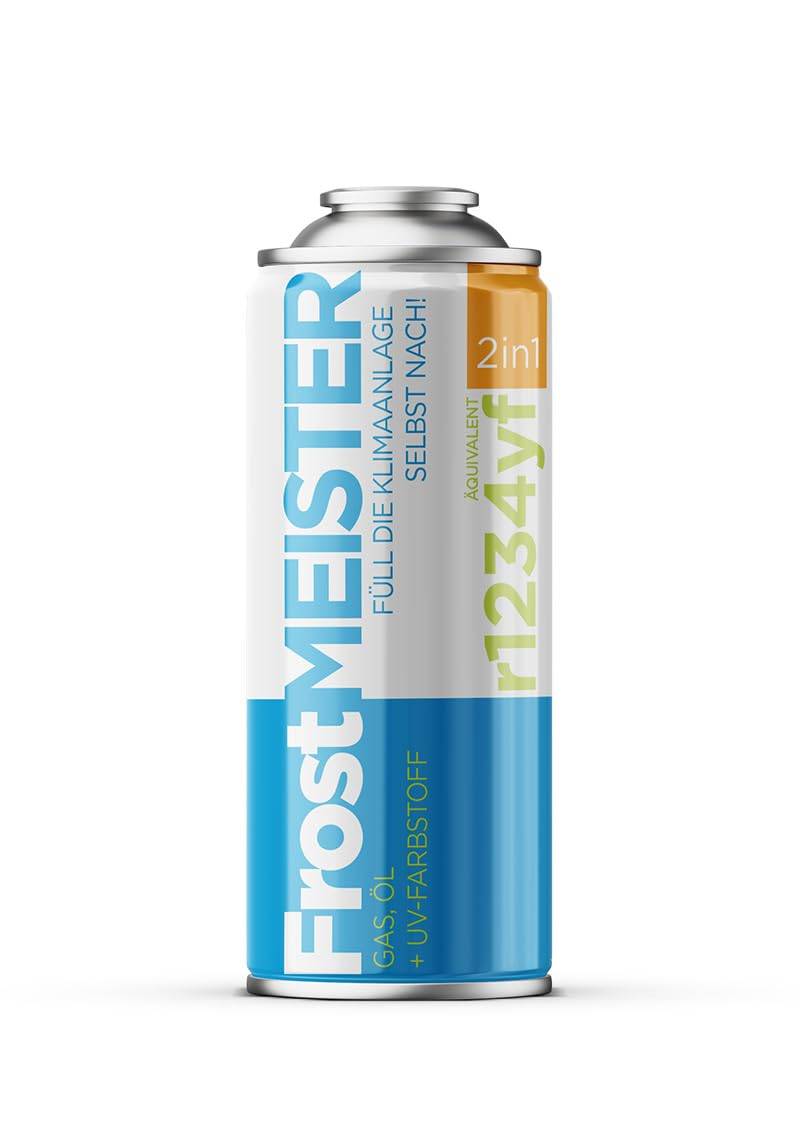 FrostMEISTER 2in1 – 400 ml Auto-Klimaanlagen-Nachfüllset (R1234yf, ab Baujahr 2017) – Schnelle, einfache & umweltfreundliche Wartung mit Korrosionsschutz von FrostMEISTER