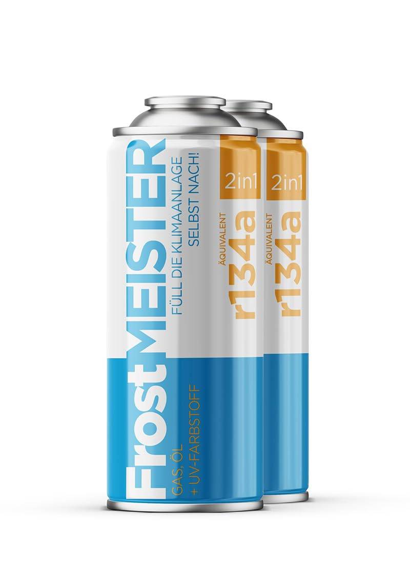 FrostMEISTER 2in1 Auto Klimaanlagen-Befüllset 400 ml: Schnelles und einfaches Befüllen mit R134a-Ersatz (1995–2016), umweltfreundlich und sicher für Fahrzeuge, 2 Dosen x 400 ml von FrostMEISTER