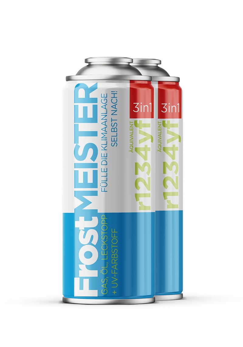 FrostMEISTER 3in1 – Auto-Klimaanlagen-Nachfüllset 2X 400 ml Dose – Ersatzkältemittel, Kompressoröl & Dichtmittel für R1234yf (ab Baujahr 2017) von FrostMEISTER