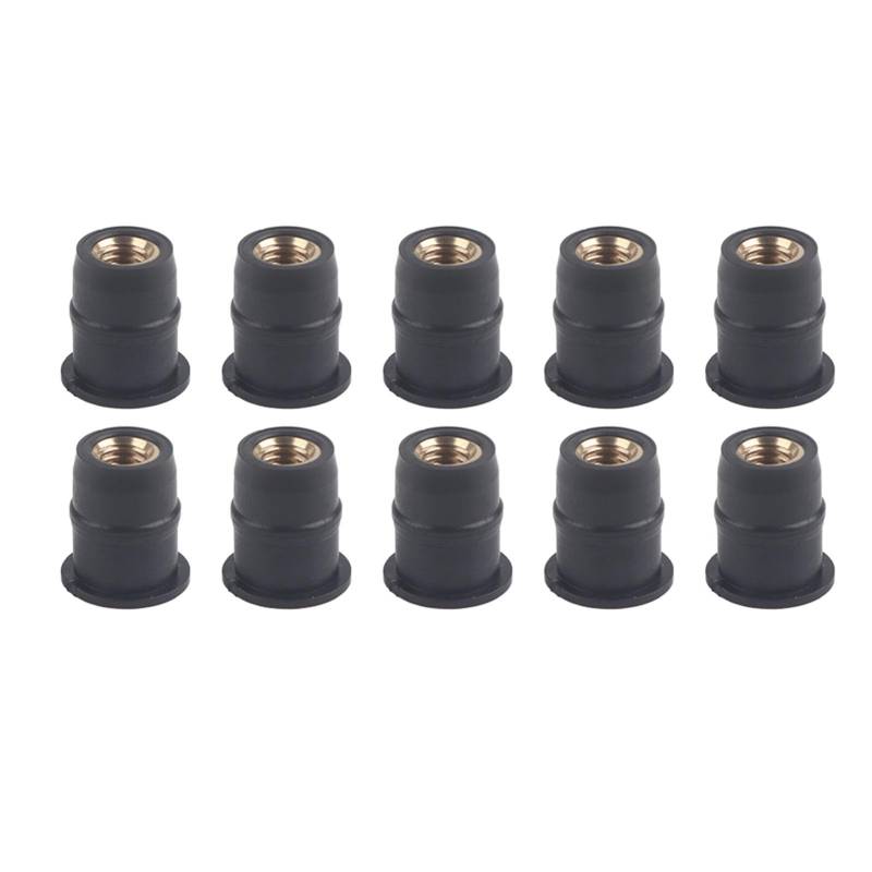 Fuchooky 10er-Pack M5-Muttern aus Messing mit Gummi, 5 mm, Befestigungselemente für Windschutzscheibe und Verkleidung von Motorrädern und ATVs, langlebig, vibrationshemmend, sichere von Fuchooky