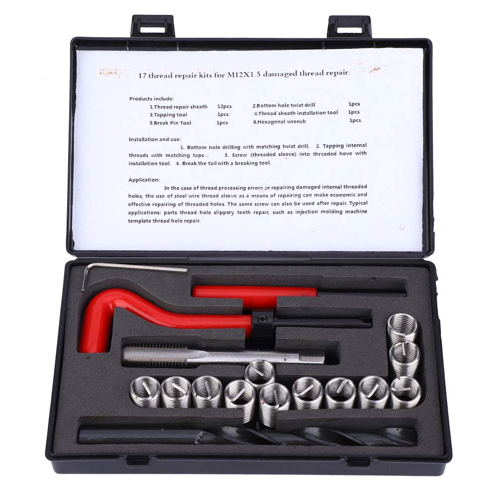 Fuchooky Edelstahl M12X1.5 Fadenreparatur -Kit 12 Einsätze mit Bohrer -Tap -Schraubenschlüsselwerkzeugen für Automaschinenausrüstung Fuchooky Edelstahl M12X1.5 Fadenreparatur -Kit 12 Einsätze mit Bohrer -Tap -Schraubenschlüsselwerkzeugen für Automaschinenausrüstung von Fuchooky