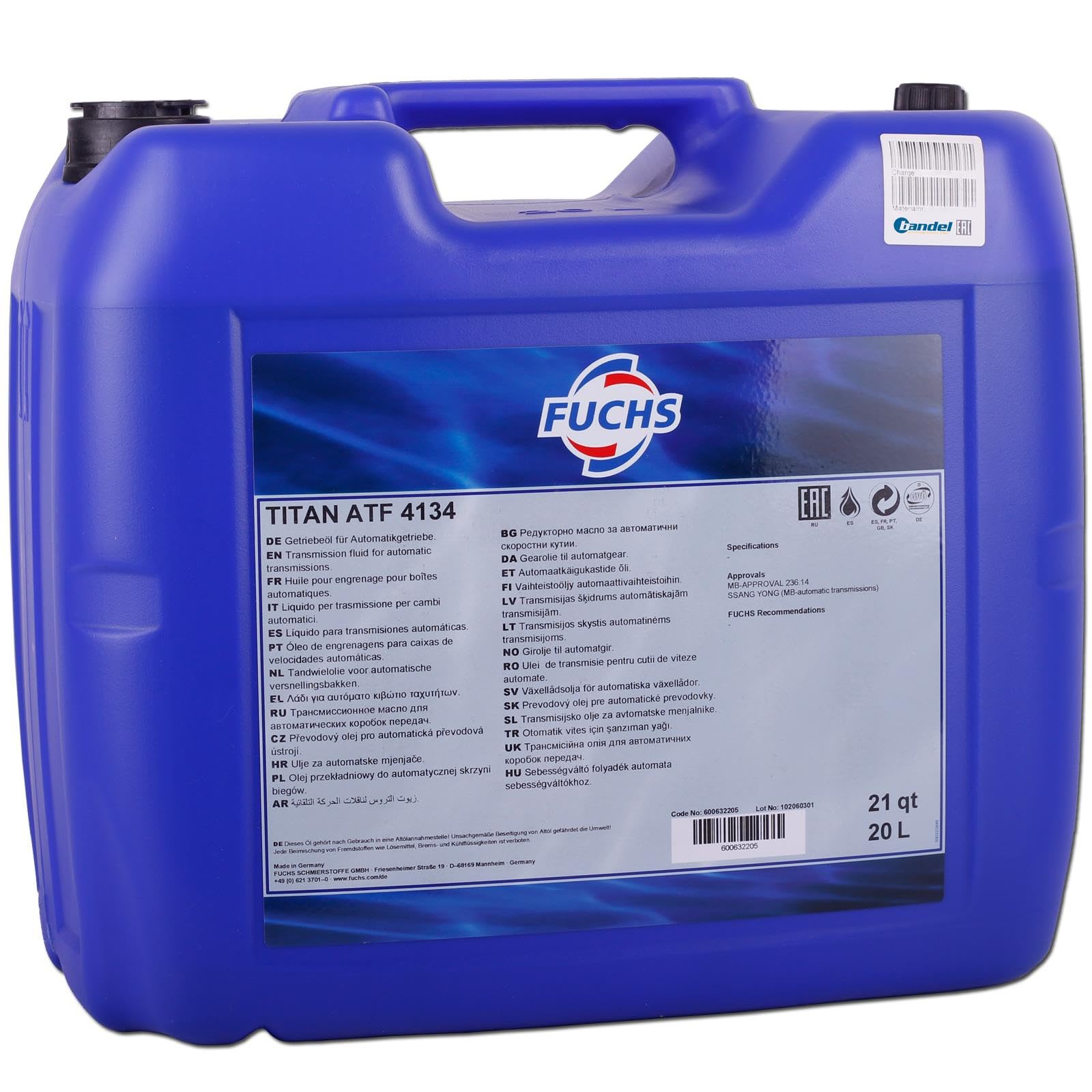 20L 20 Liter FUCHS TITAN ATF 4134 Getriebeöl Automatikgetriebeöl MB 236.14 NAG2 20L 20 Liter FUCHS TITAN ATF 4134 Getriebeöl Automatikgetriebeöl MB 236.14 NAG2 von Fuchs
