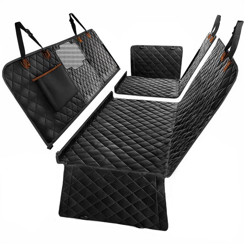 Fudajo Decke für Rücksitz für Hunde 137x147cm, Teilbarer Rückbankschoner mit Sichtfenster für Autofahrten, Hundedecke als Autoschondecke in Schwarz von Fudajo