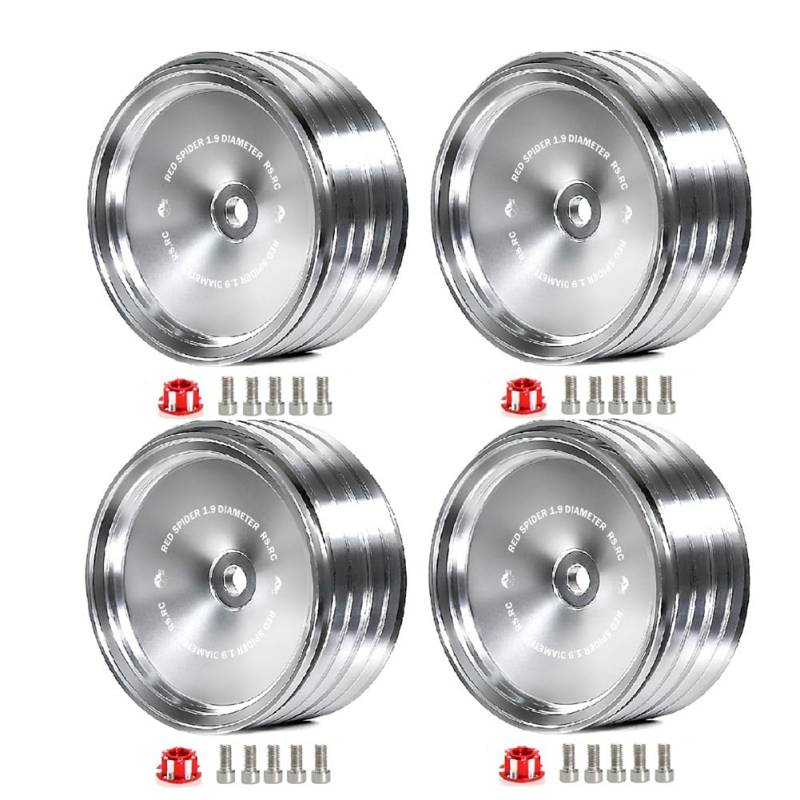 Fuhjythy 4 Stück/Set 1,9 Metall Retro Radnabe für SCX10-4 RC Auto Modifikation Zubehör Universal Silber A von Fuhjythy