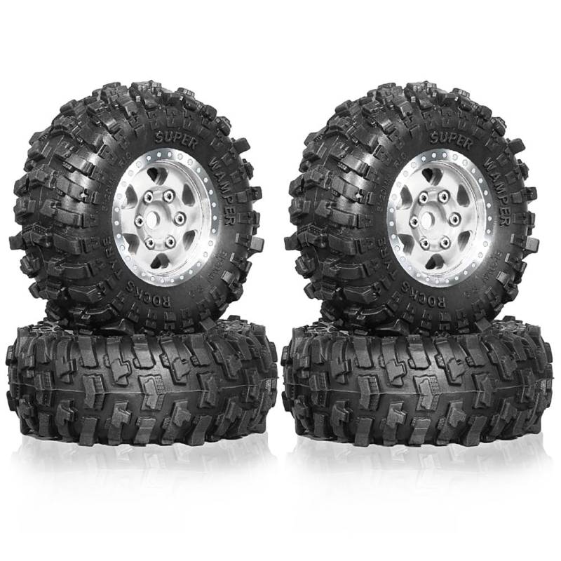 Fuhjythy 4 Stück 51 mm 1,0 Metall-Beadlock-Radreifensatz für 1/18 1/24 RC Crawler Car TRX4M SCX24 AX24 FCX24 Upgrade-Teile Silber von Fuhjythy