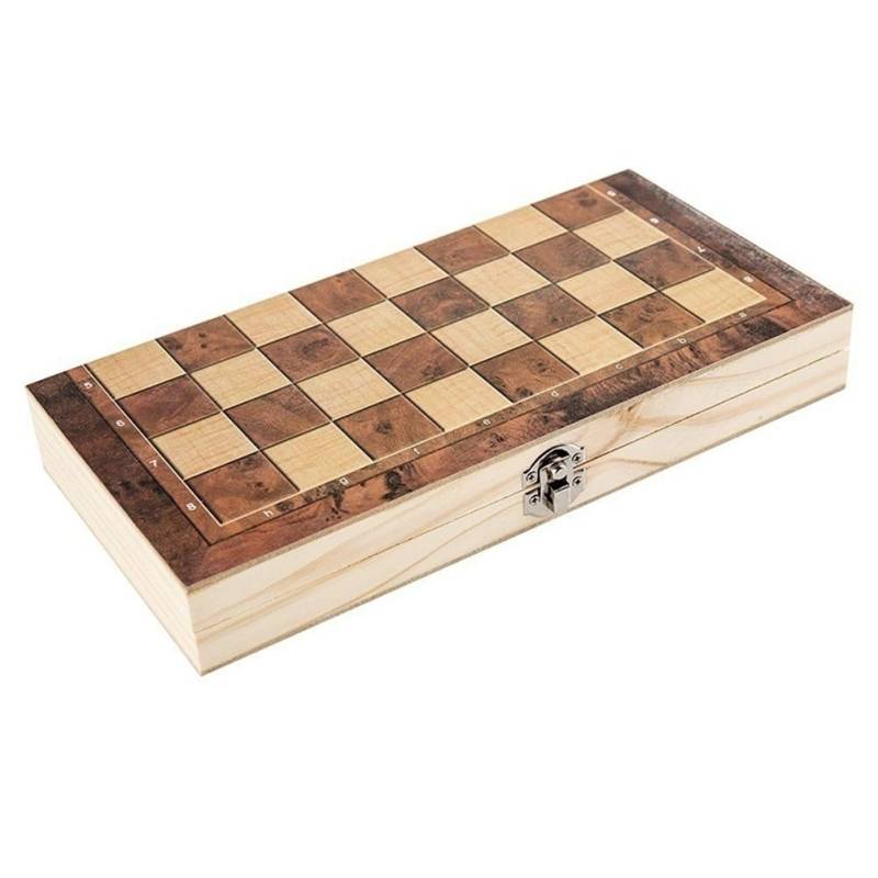 Fuhjythy Faltbares 3-In-1-Schach-Backgammon-Holzbrett, Faltbares Brettspiel, 29 X 29 cm von Fuhjythy
