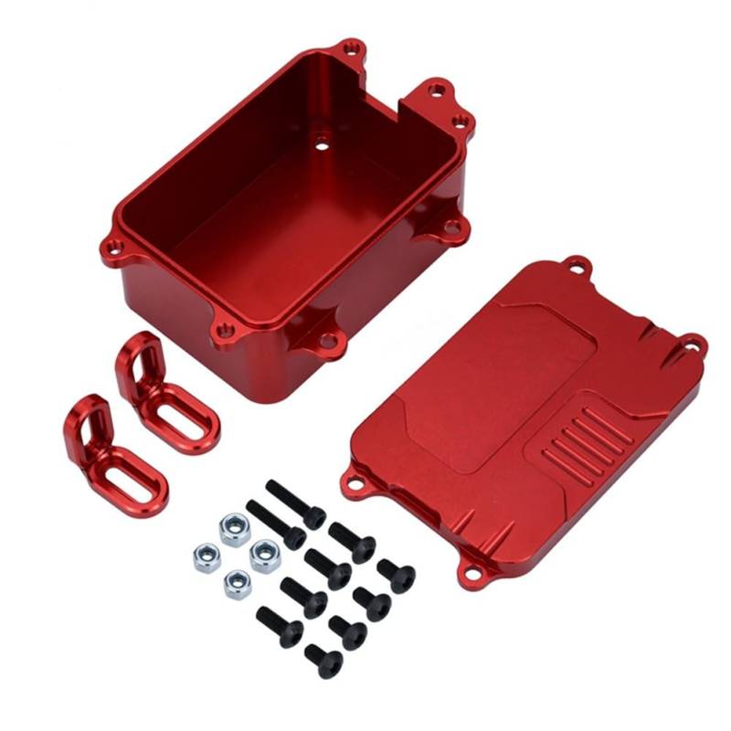 Fuhjythy Metall-Empfängerbox, ESC-Box, Upgrade-Teile, Zubehör, Passend für SCX10 1/10 RC Kettenfahrzeug, Rot von Fuhjythy