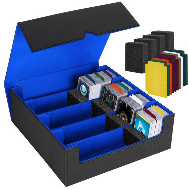 Fuhjythy Sammelkarten-Aufbewahrungsbox, 4-Reihige Kartendeck-Hülle, Kartenbox mit Magnetverschluss für Spielkarten, Schwarz und Blau von Fuhjythy