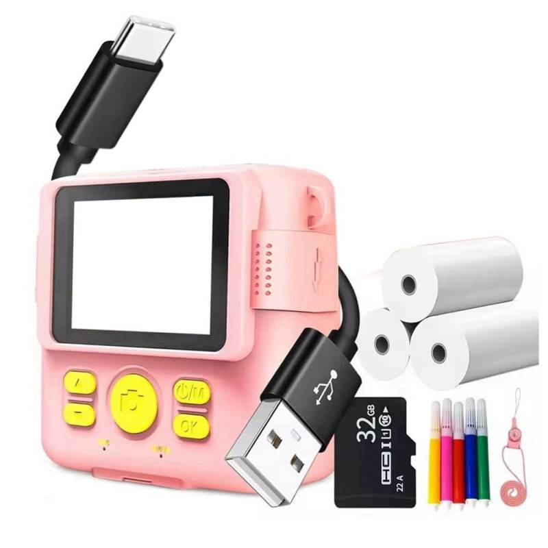 Fuhjythy Tragbare Thermodruckkamera, Mini, Modisches Kindergeschenk für Sofortige Automatische Fokussierung, Rosa von Fuhjythy