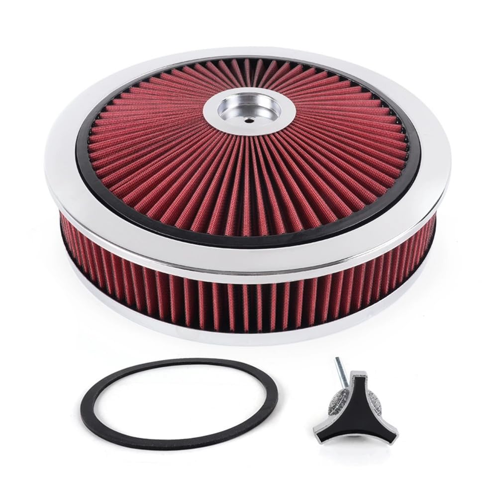 Fuhjythy Universal-Luftfilter Fürs Auto, 14 X 3, Kreisförmig, Hoher Durchfluss, Waschbar, 5-1/8-Gewindeanschluss, Modifizierte Autoteile, Rot Fuhjythy Universal-Luftfilter Fürs Auto, 14 X 3, Kreisförmig, Hoher Durchfluss, Waschbar, 5-1/8-Gewindeanschluss, Modifizierte Autoteile, Rot von Fuhjythy