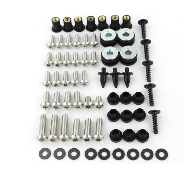 Fuicotto Karosserieschrauben Für Suzu&ki Für GSXR 600 750 SRAD 1996 1997 1998 1999 2000 Motorrad Vollverkleidungsschrauben Kit Edelstahl Clipmutter Karosserieschrauben(Silver) von Fuicotto