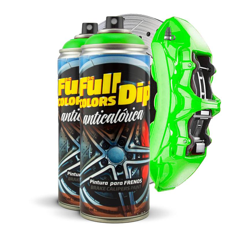 FullColors Kit x2 Lacksprays für Bremssättel, 400 ml, einfache Anwendung, professionelles Finish (Farben zur Auswahl) (Limettengrün) von FullColors
