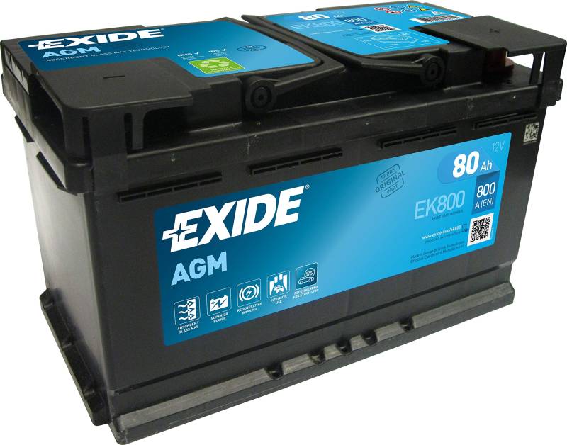 Exide Batteries EK800 AGM PKW Starter-Batterie, Schwarz, 31.5 x 17.5 x 19 cm von Exide