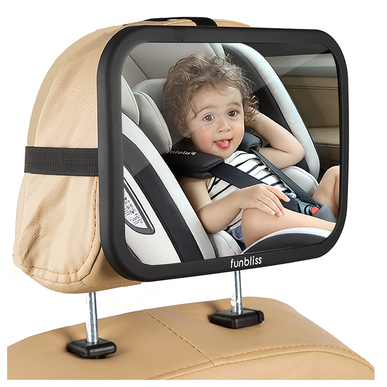 Baby Car Mirror Most Stable Backseat Mirror with Premium Matte Finish-Super Clear PMMA Material Mirror-Safe, Secure and Shatterproof,Black Autositzspiegel für Babys. von Funbliss