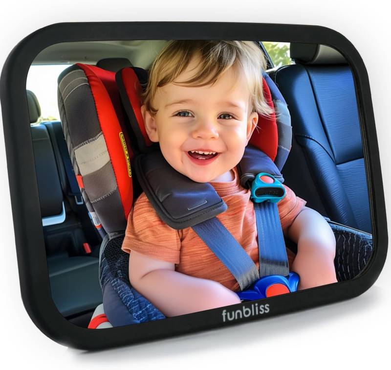 Funbliss Baby Spiegel Auto, 360° Drehbar für Einfache Anpassung,Bruchsicheres Acrylglas, Robuste Gurte, Einfach Montieren, Autospiegel Baby Rückbank von Funbliss