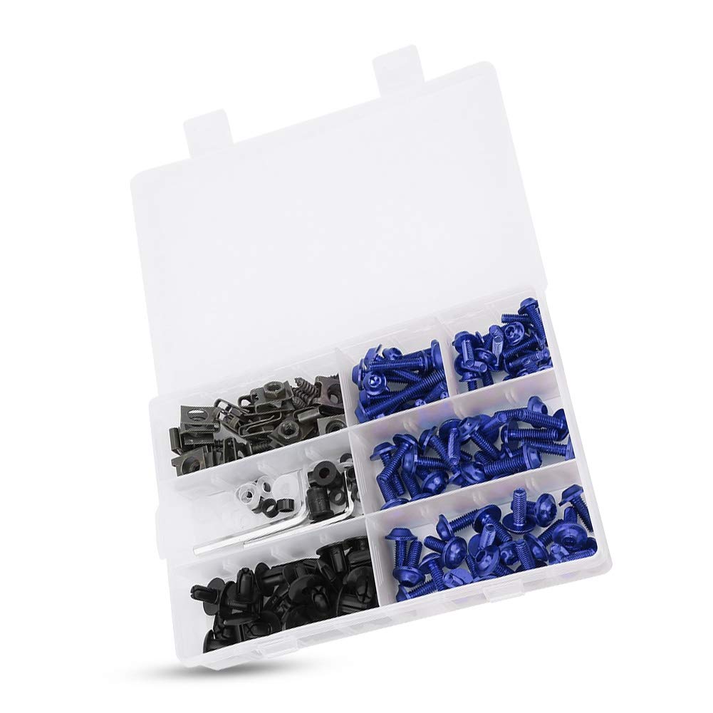 Billet Aluminiumverkleidung Bolzen Kit, M5 M6 Windschutzscheibenschrauben für die Meisten Motorräder, Enthält Hardware für Alle Verkleidungsteile, ABS+Aluminium, 6 Optionale (Blau) von Funien
