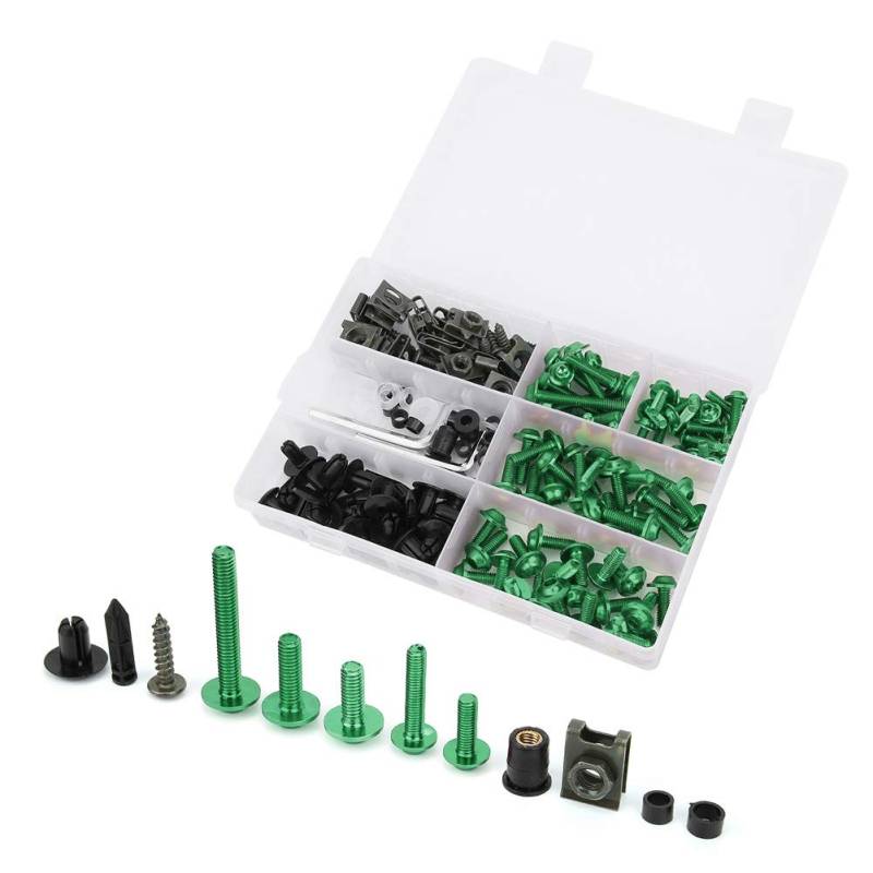 Billet Aluminiumverkleidung Bolzen Kit, M5 M6 Windschutzscheibenschrauben für die Meisten Motorräder, Enthält Hardware für Alle Verkleidungsteile, ABS+Aluminium, 6 Optionale (Grün) von Funien