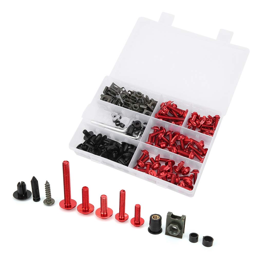 Billet Aluminiumverkleidung Bolzen Kit, M5 M6 Windschutzscheibenschrauben für die Meisten Motorräder, Enthält Hardware für Alle Verkleidungsteile, ABS+Aluminium, 6 Optionale (Rot) von Funien