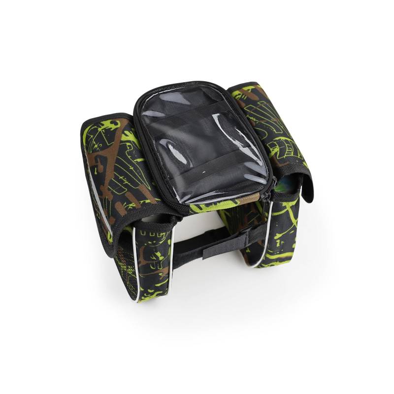 FuninCrea Fahrradtasche Rahmen wasserdichte Fahrrad-Doppelpacktasche Fahrradtasche Gepäckträger Lenkertasche Fahrrad mit Abnehmbarer Touchscreen-Telefonhalterung und Regenschutz (Grün) von FuninCrea