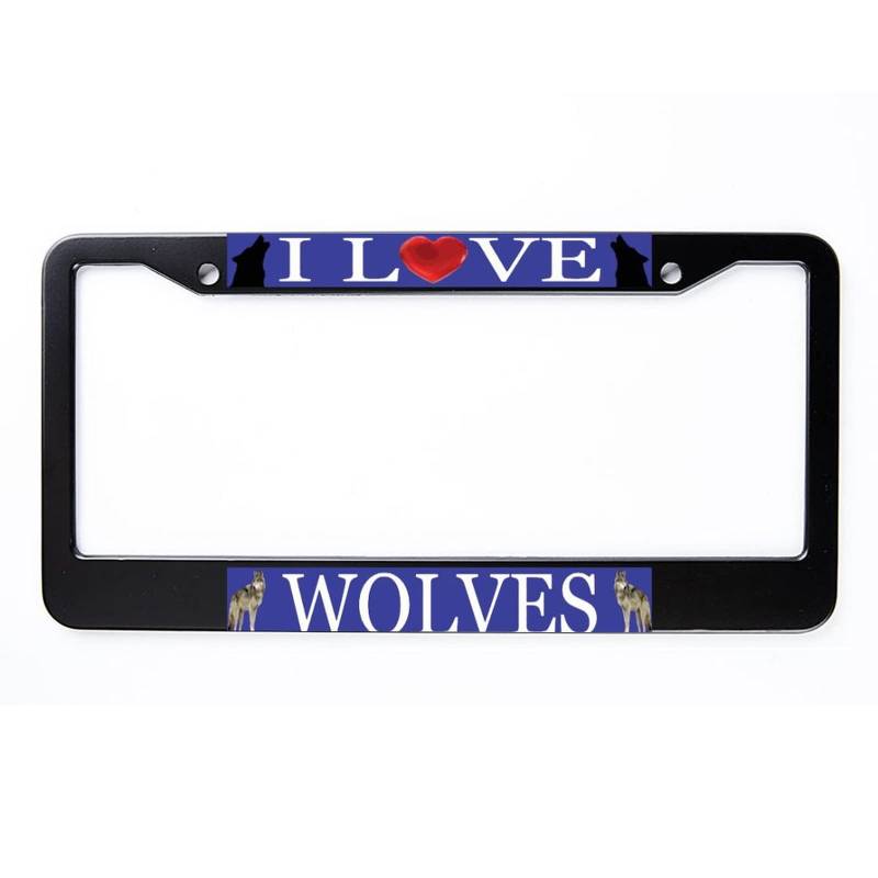 Nummernschild-Rahmen, Metall, Aluminium, I Love Wolves Wolf, Kennzeichenhalter, mit 2 Löchern, 30,5 x 15,2 cm von Funlucy