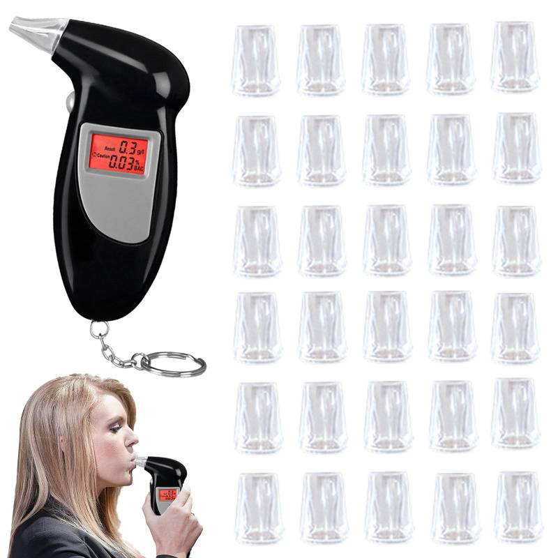 Funmo Alkoholtester,Alkoholtester Polizeigenau,Promillemessgerät mit 30 Mundstücken,Professioneller Alkoholtester mit Digitalem LCD-Bildschirm, Tragbares Atemalkoholmessgerät für Privaten Gebrauch zu von Funmo
