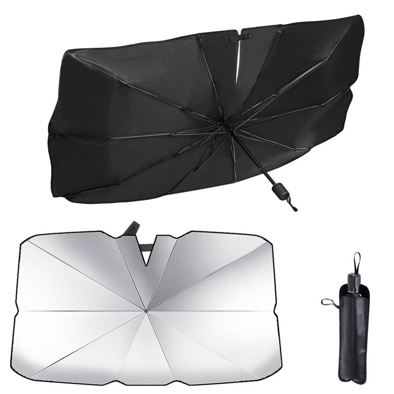 Funnity 140 x 80 cm Auto Sonnenschutz UV Schutz - Windfestes Sonnenschild Auto Frontscheiben Sonnenschutz - Schnell Einbaubar - Für SUV/Combi/Sedan - Einfach zu verstauen Faltbar von Funnity