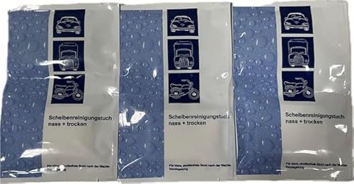 Funwave 3 Stück Doppeltuch Blau Nass + Trocken Scheiben - Reinigungstuch Waschstrasse Wachs entfernen Scheibenwischer und Windschutzscheibe von Funwave
