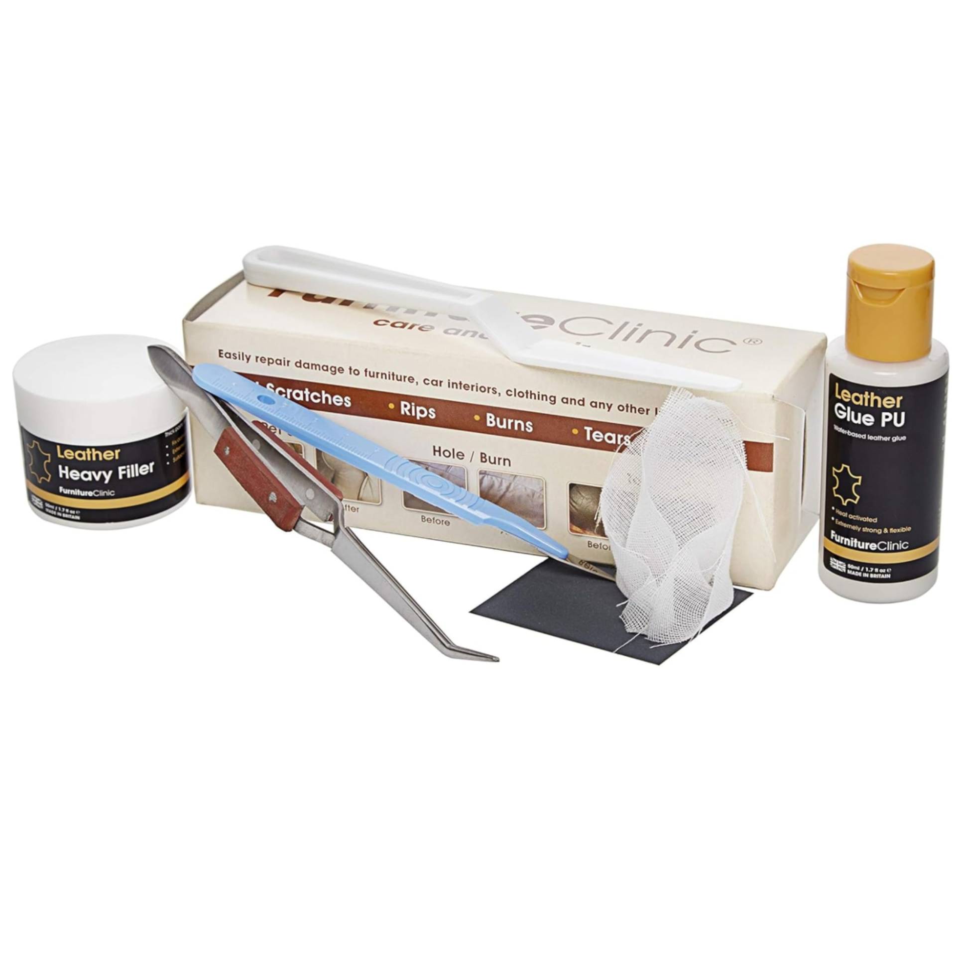 Furniture Clinic - Basis Leder Reparatur Set - 50ml Filler, 50ml Leder PU Kleber von Furniture Clinic