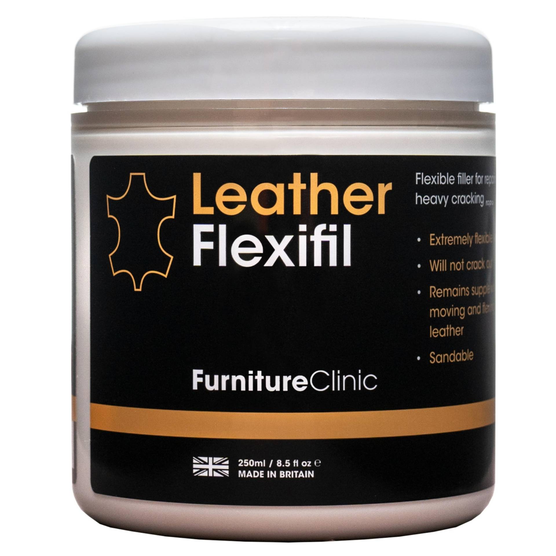 Furniture Clinic Leder Flexifil – hochflexibler Leder-Füllstoff zur Reparatur von Kratzern, Löchern und starken Rissen in Lederutensilien, Ledermöbeln, Autoleder (250 ml) von Furniture Clinic