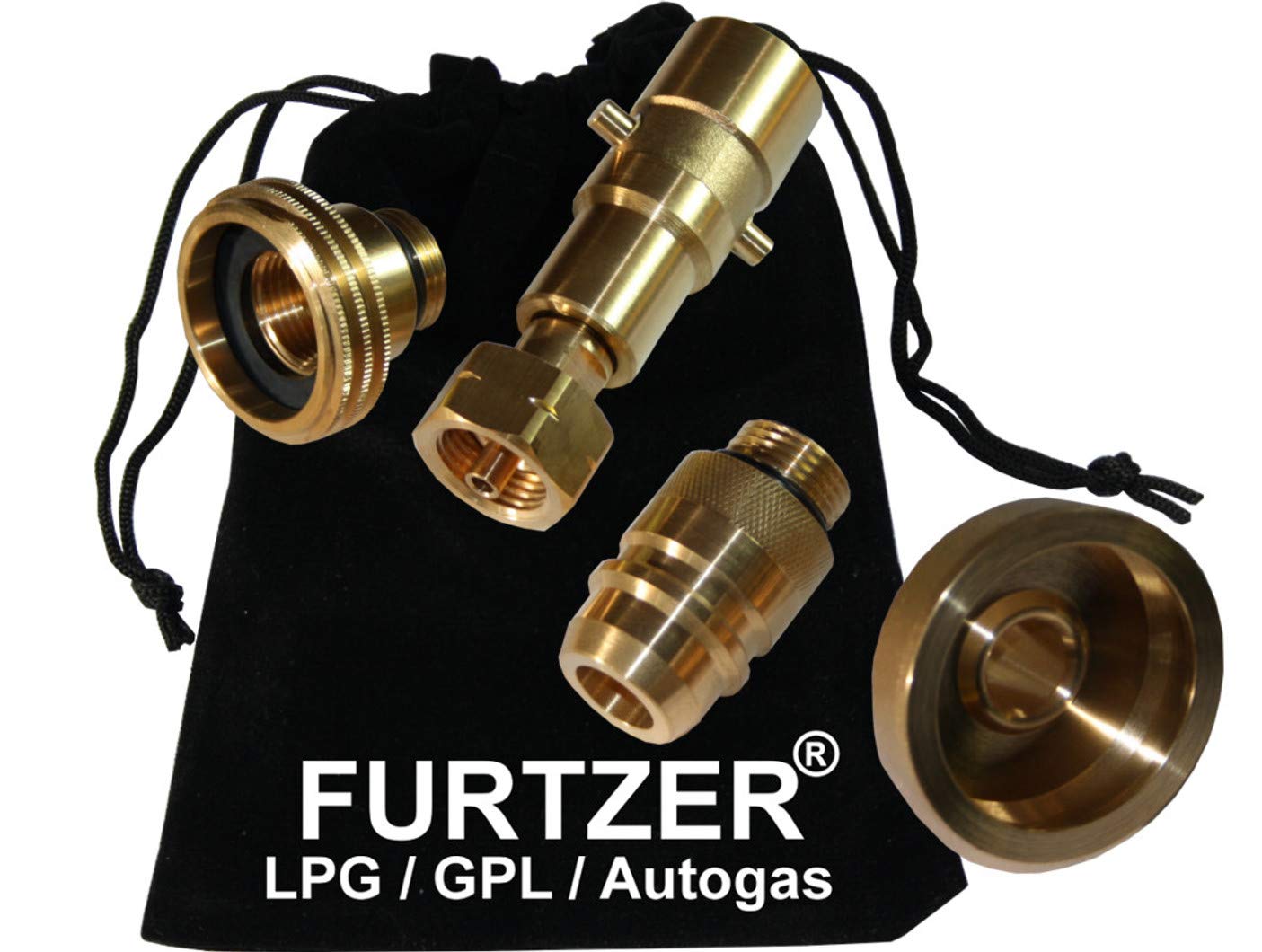 Furtzer LPG GPL Autogas Tankadapter Acme/Dish/EURONOZZLE/BAJONETT Gasflaschen Propangas lang Adapter mit Stoffbeutel by von Furtzer