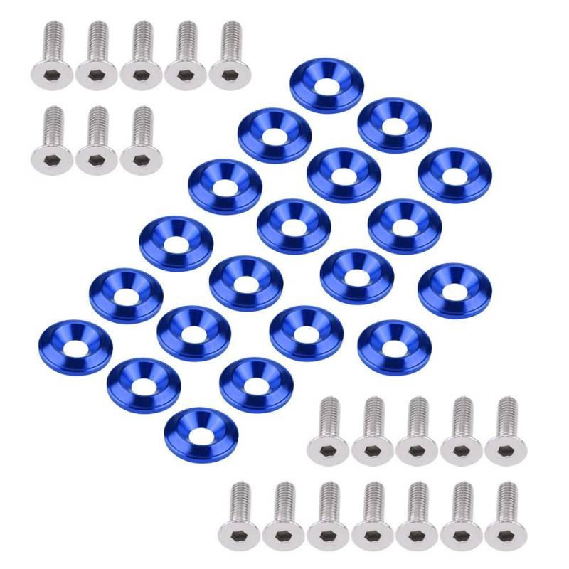 Auto Stoßstange Kotflügelscheibe, Fydun 20Pcs Aluminium Washer Unterlegscheibe Motorraum Dress Up Kit Stoßstange Unterlegscheibe Schraube(Blau) von Fydun
