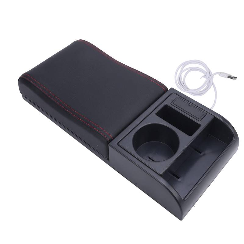 Center Console Armlampe Box Abdeckungslänge mit USB -Ladungsanschluss -Tokalhalter für die Meisten Fahrzeuge Universell (rote Linie) von Fydun