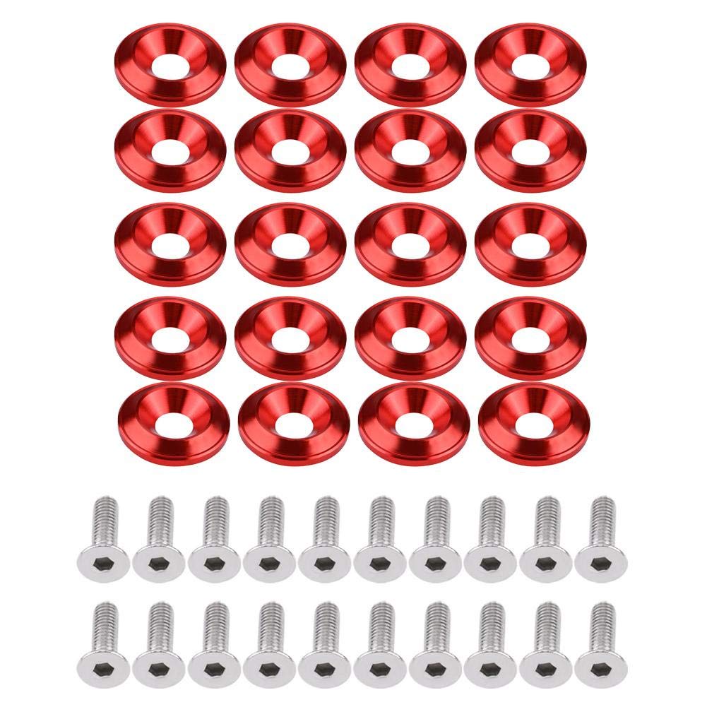 Fydun Auto Stoßstange Kotflügelscheibe 20Pcs Aluminium Washer Unterlegscheibe Motorraum Dress Up Kit Stoßstange Unterlegscheibe Schraube(Rot) von Fydun