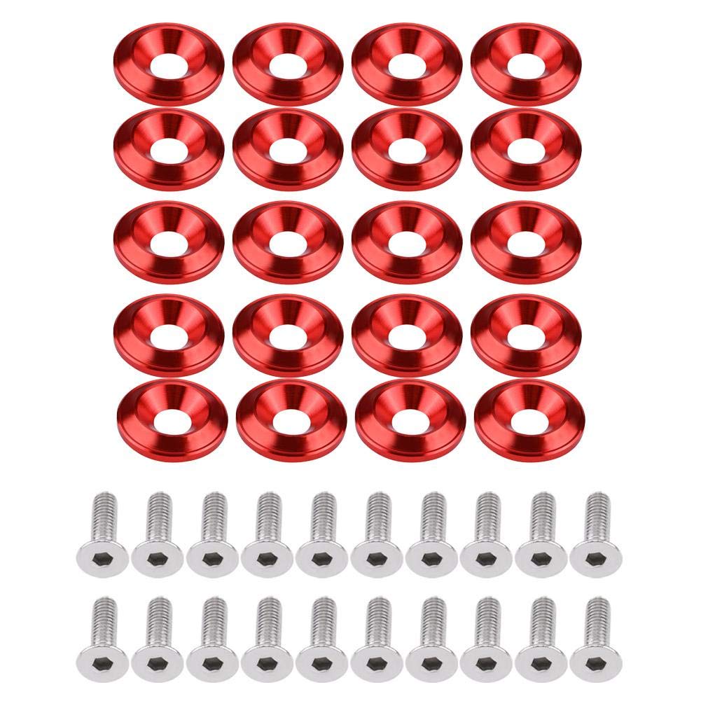 Fydun Auto Stoßstange Kotflügelscheibe 20Pcs Aluminium Fender Washer Bolt Unterlegscheibe Motorraum Dress Up Kit Stoßstange Unterlegscheibe Schraube(Rot) von Fydun