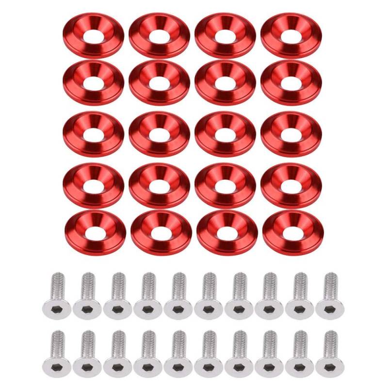Fydun Auto Stoßstange Kotflügelscheibe 20Pcs Aluminium Washer Unterlegscheibe Motorraum Dress Up Kit Stoßstange Unterlegscheibe Schraube(Rot) von Fydun